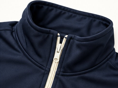 Quarter-zip collar and zipper detail