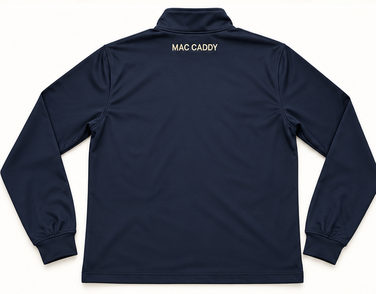 Navy Signature Quarter-Zip back with gold MAC CADDY embroidery